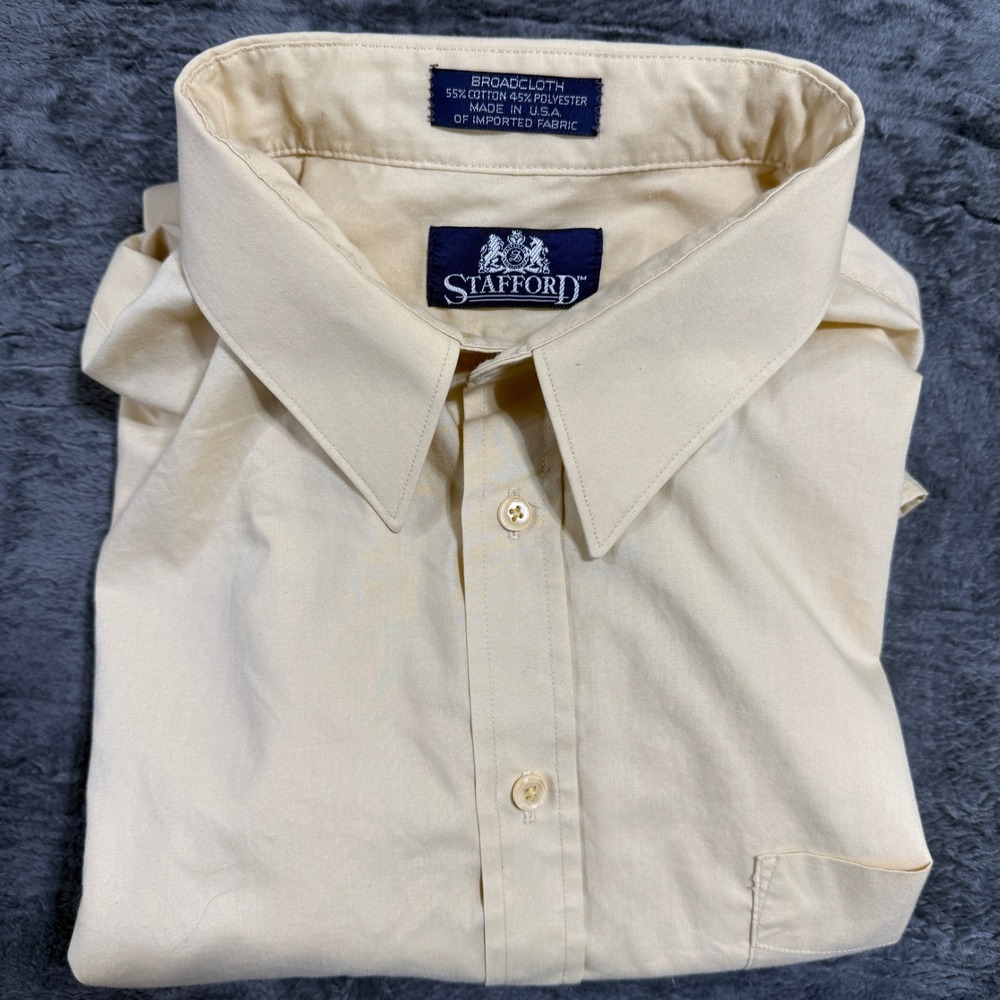 Stafford Button Down Shirt Mens 17 32/33 Yellow Athletic‎ Fit Broadcloth